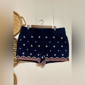 Ann Taylor Loft Rivera Darkest Blue Embroidered Boho Shorts Size 14